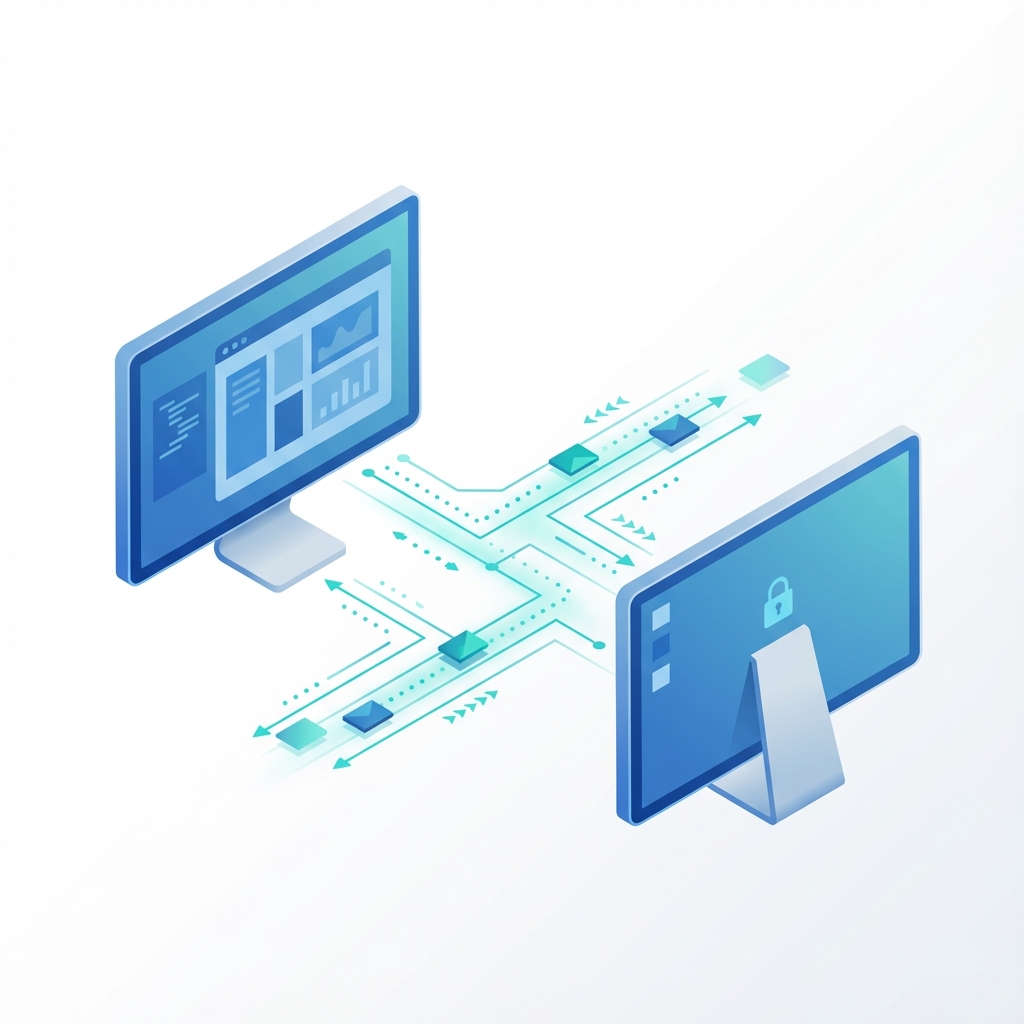 Ilustración de dos monitores conectados remotamente
