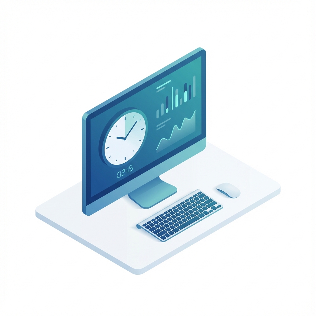 Pantalla con reloj y gráficos de actividad