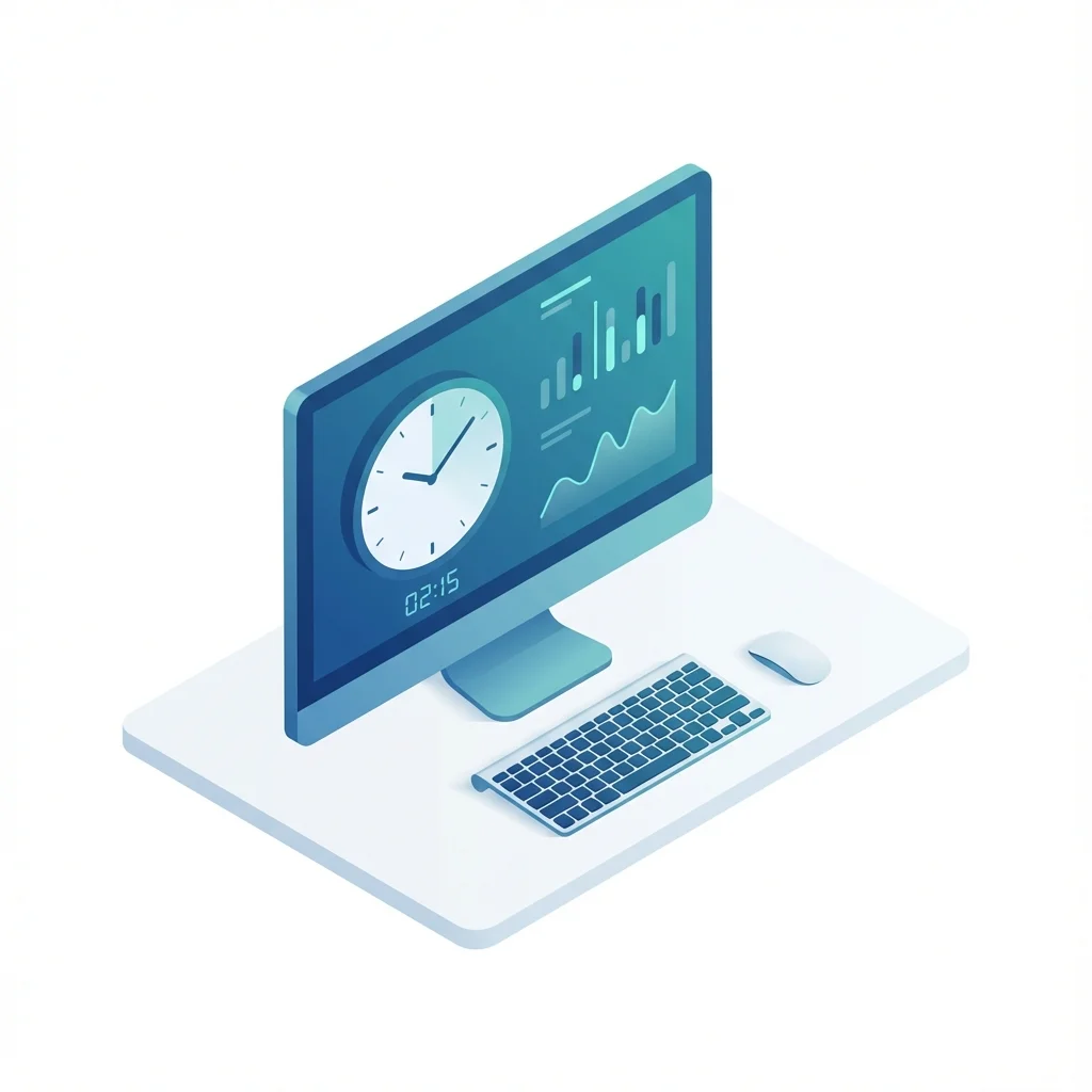 Pantalla con reloj y gráficos de actividad