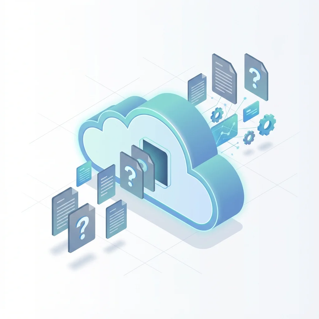 Nube con documentos flotando hacia ella