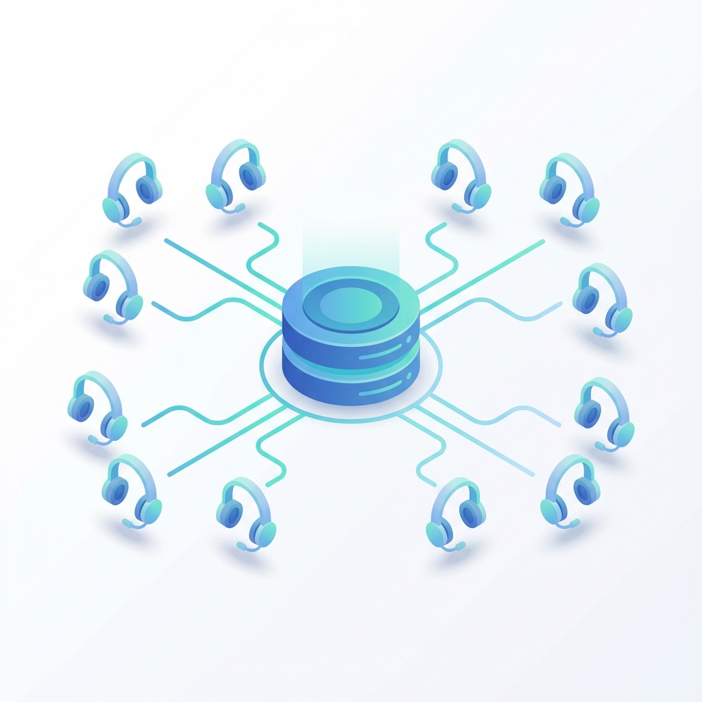 Auriculares conectados a un hub central de soporte