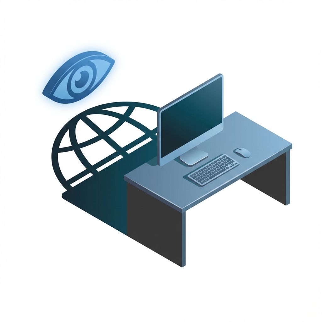 Ojo vigilando un escritorio con ordenador